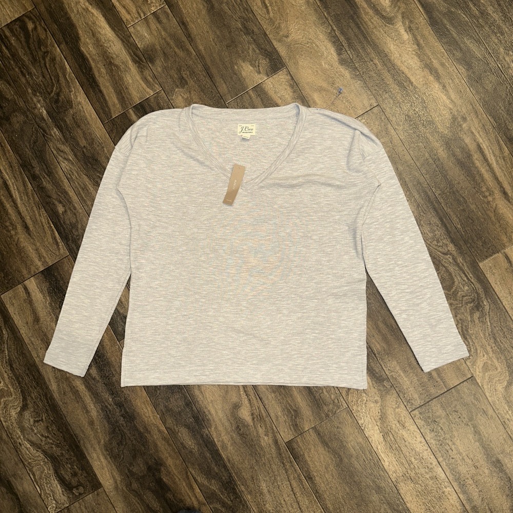 JCREW Vintage Fleece V-Neck Long-Sleeve Sweatshirt Women's Small Grey NWTGS
